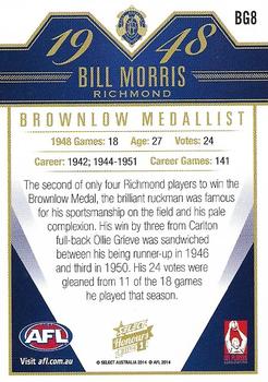 2014 Select AFL Honours Series 1 - Brownlow Gallery #BG8 Bill Morris Back